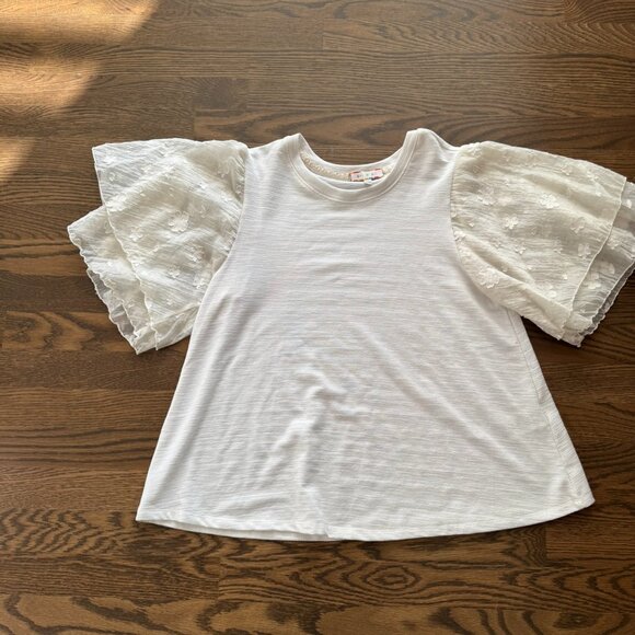ANTHROPOLOGIE eri + ali ruffle sleeve shirt top Women's size LARGE - Picture 1 of 3